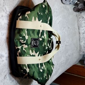 Camo print canvas duffle bag